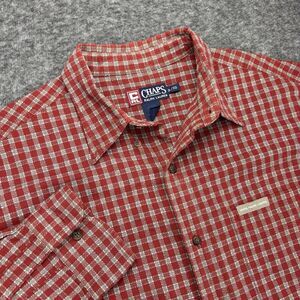 Chaps Ralph Lauren Men’s XL Shirt Red Gray Check Plaid Long Sleeve Button Up